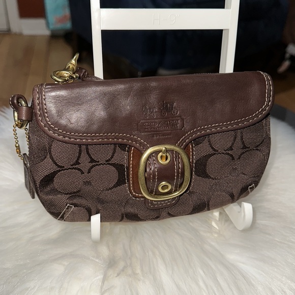 Coach Handbags - Coach Signature Wristlet Chocolate Brown EUC
